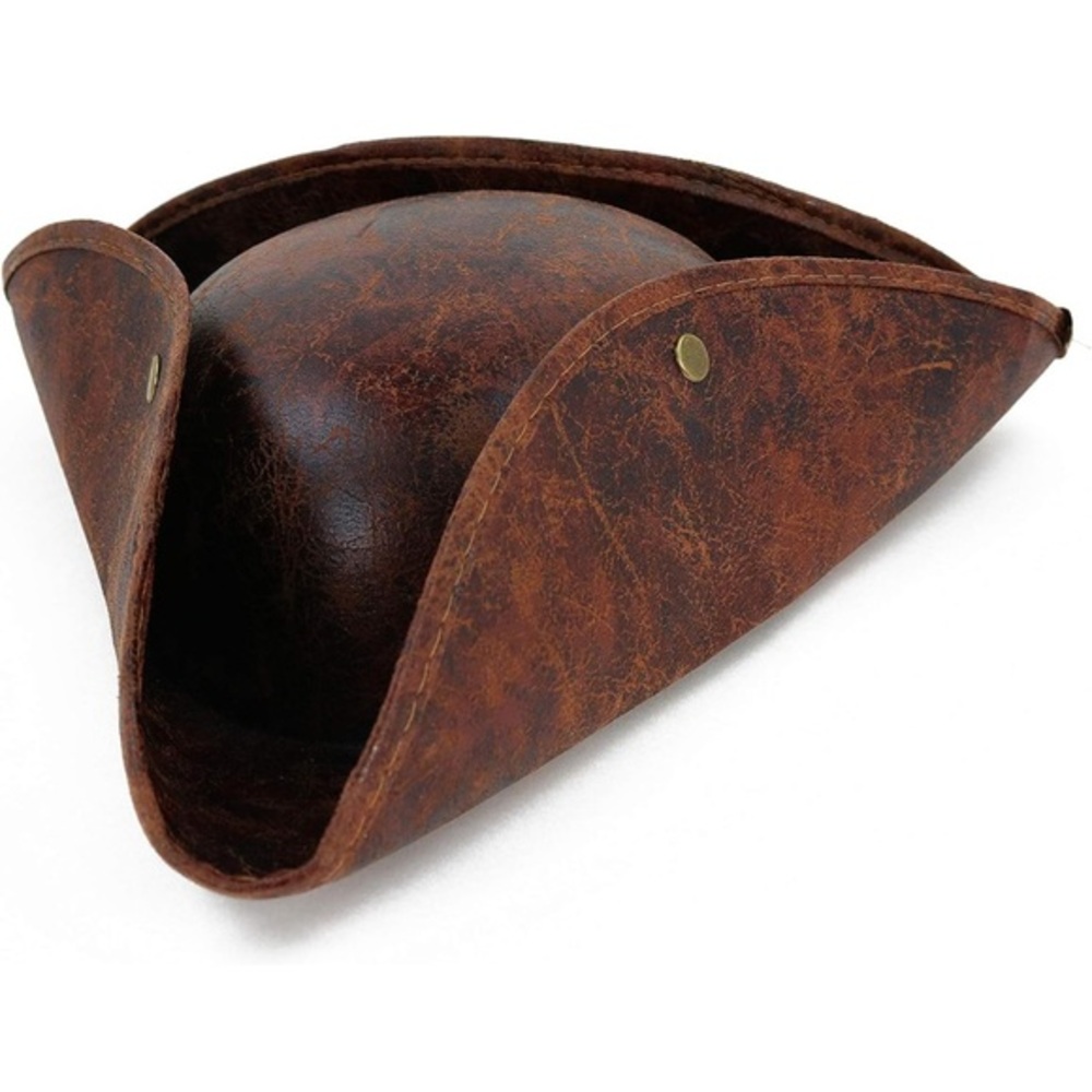 Pirate Hat - Brown Distressed Leather Colonial Style Tricorn Hat Faux Leather